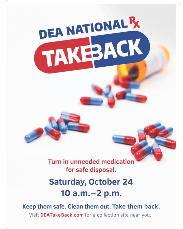 Join us on Saturday, October 24th, from 10 am to 2 pm at the #DEATakeBack event! Dispose of your unused medica…