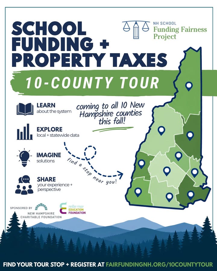 The School Funding + Property Taxes 10-County Tour is heading across New Hampshire! 🚌📍 How does NH's school fu…