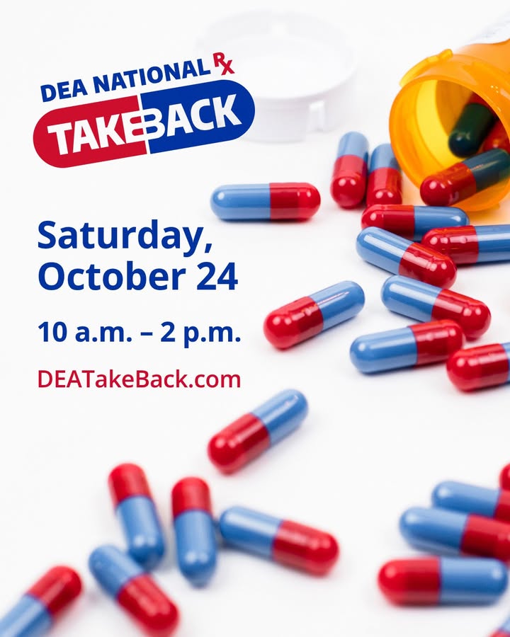 Join us on Saturday, October 24th, from 10 am to 2 pm at the #DEATakeBack event! Dispose of your unused medica…